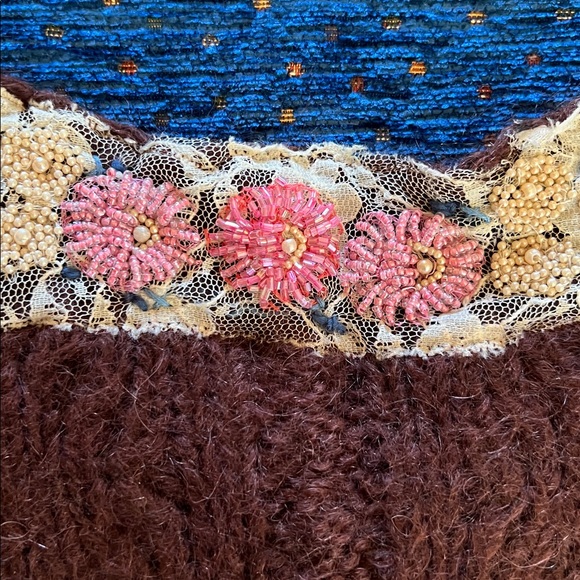 Free People Cottagecore Brown Cardigan with Floral beading and lace Embroidery - Picture 9 of 13